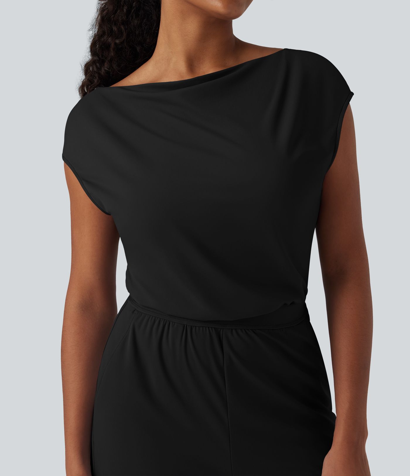 SoftlyZero™ Mono Casual Recto con Cuello Vuelto, Manga Corta, Bolsillos y Tejido Fresco