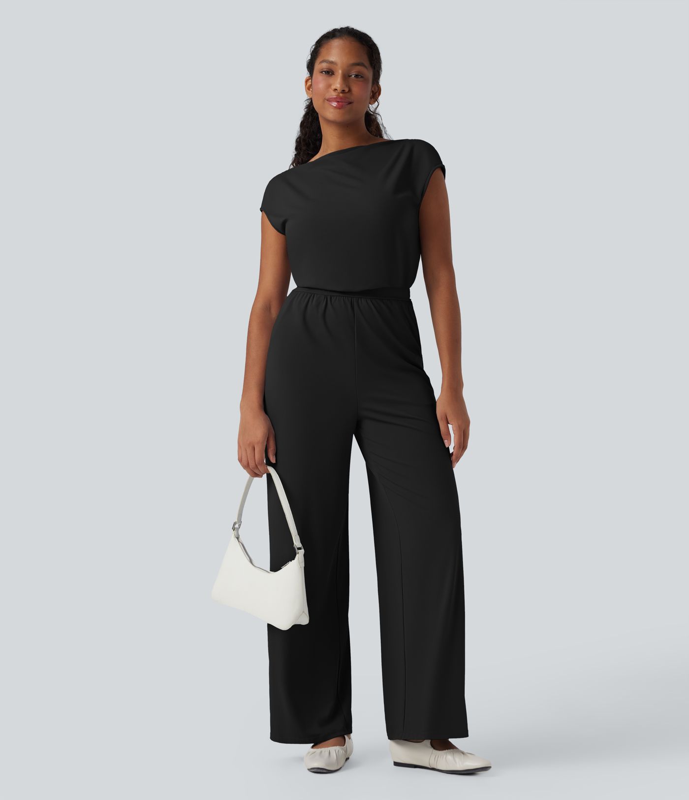 SoftlyZero™ Mono Casual Recto con Cuello Vuelto, Manga Corta, Bolsillos y Tejido Fresco