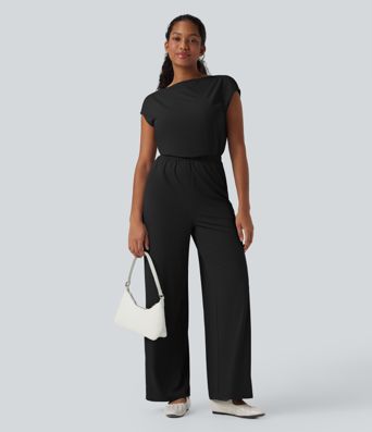 SoftlyZero™ Mono Casual Recto con Cuello Vuelto, Manga Corta, Bolsillos y Tejido Fresco