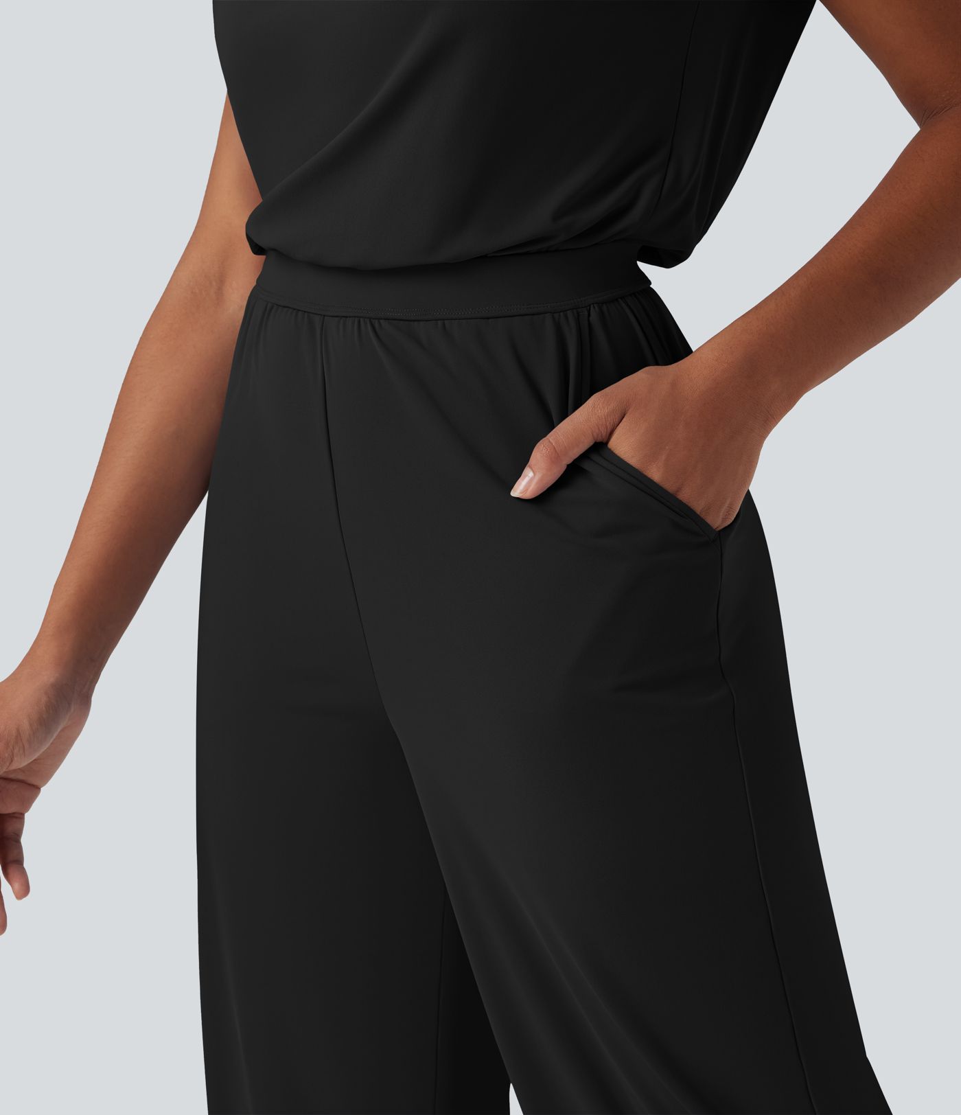 SoftlyZero™ Mono Casual Recto con Cuello Vuelto, Manga Corta, Bolsillos y Tejido Fresco