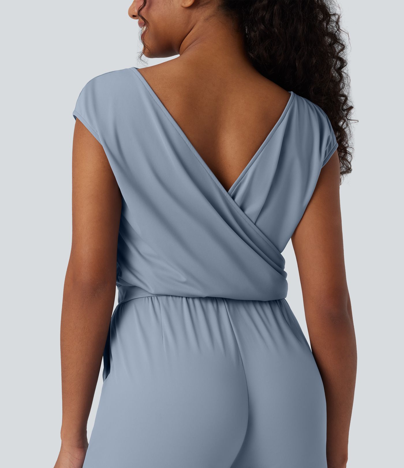 SoftlyZero™ Airy Cowl Neck Cap Sleeve Straight Leg Cool Touch Casual Jumpsuit with Pockets