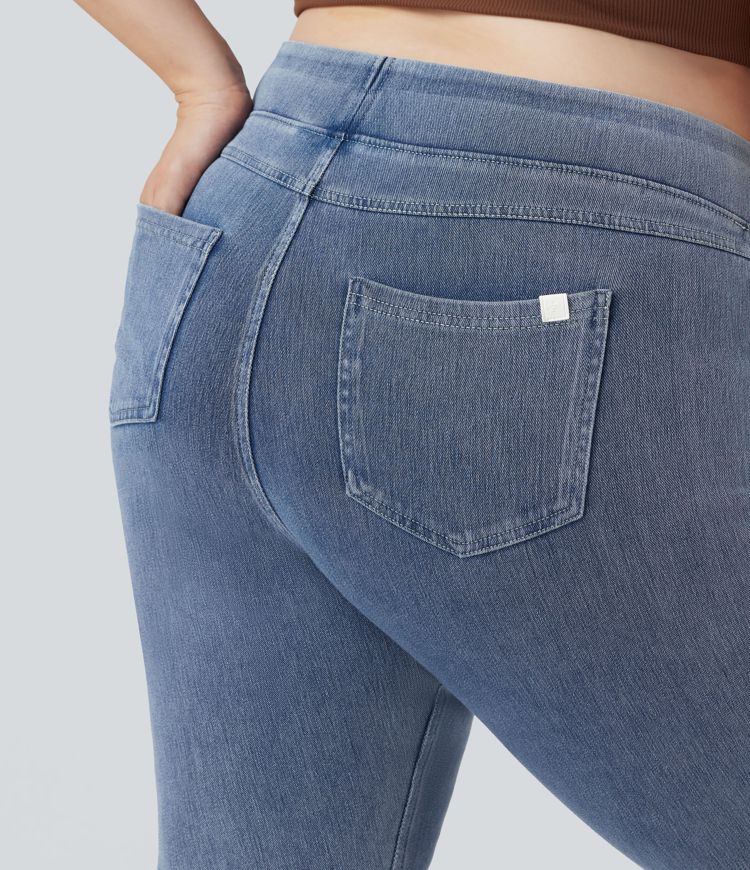 Halara Flex™ Plus Size Jeans Jeggings aus elastischem Strick-Denim mit hohem Bund und Gesäßtaschen