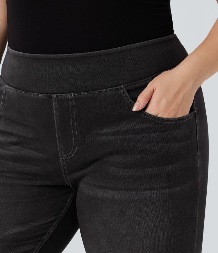 Halara Flex™ High Waisted Pockets Washed Denim Casual Bootcut Plus Size Women Straight Jeans