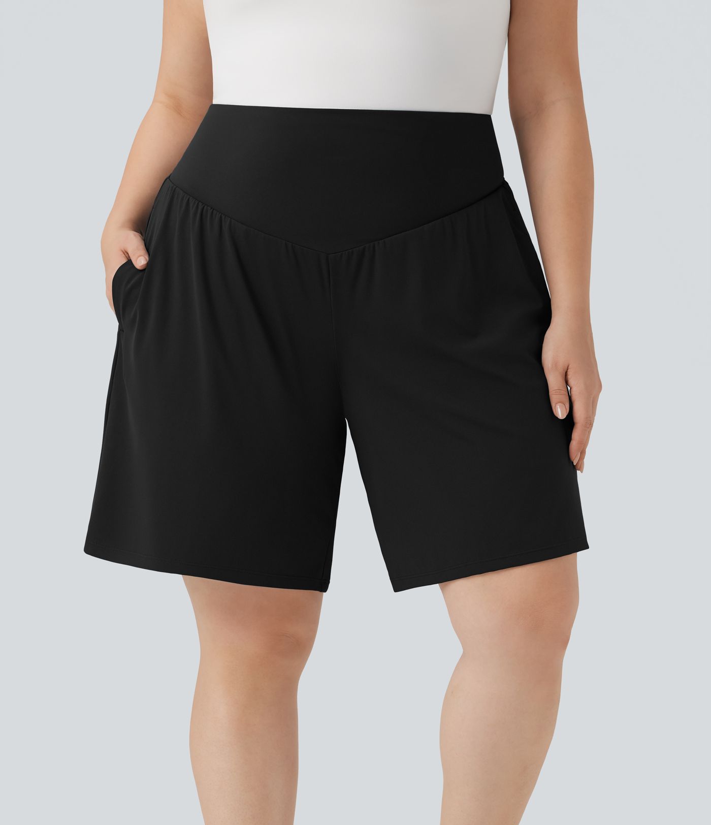 Plus Size SoftlyZero™ Airy High Waisted Cool Touch Yoga Bermuda Women Gym Running Shorts with Pockets