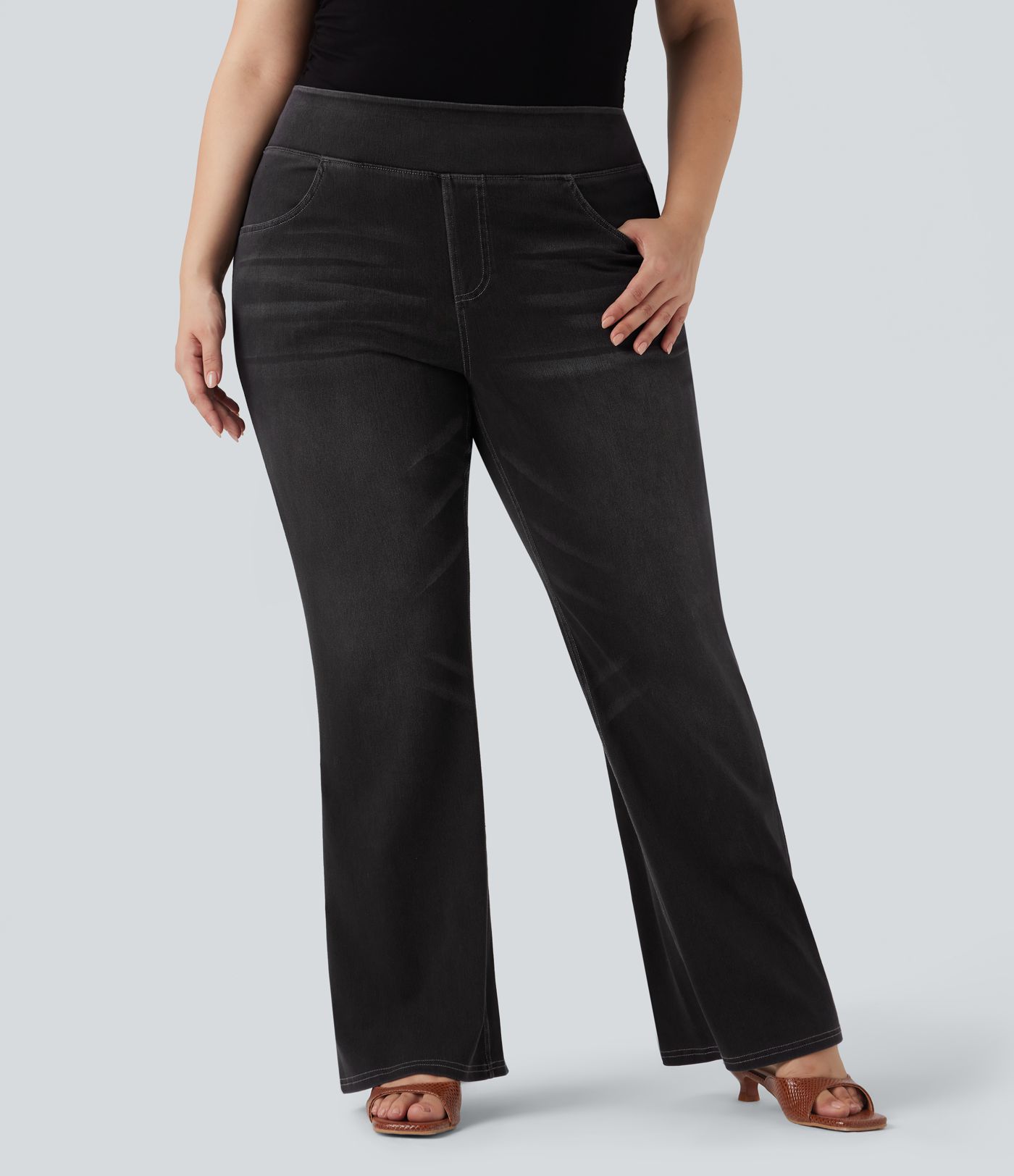 Halara Flex™ High Waisted Pockets Washed Denim Casual Bootcut Plus Size Women Straight Jeans