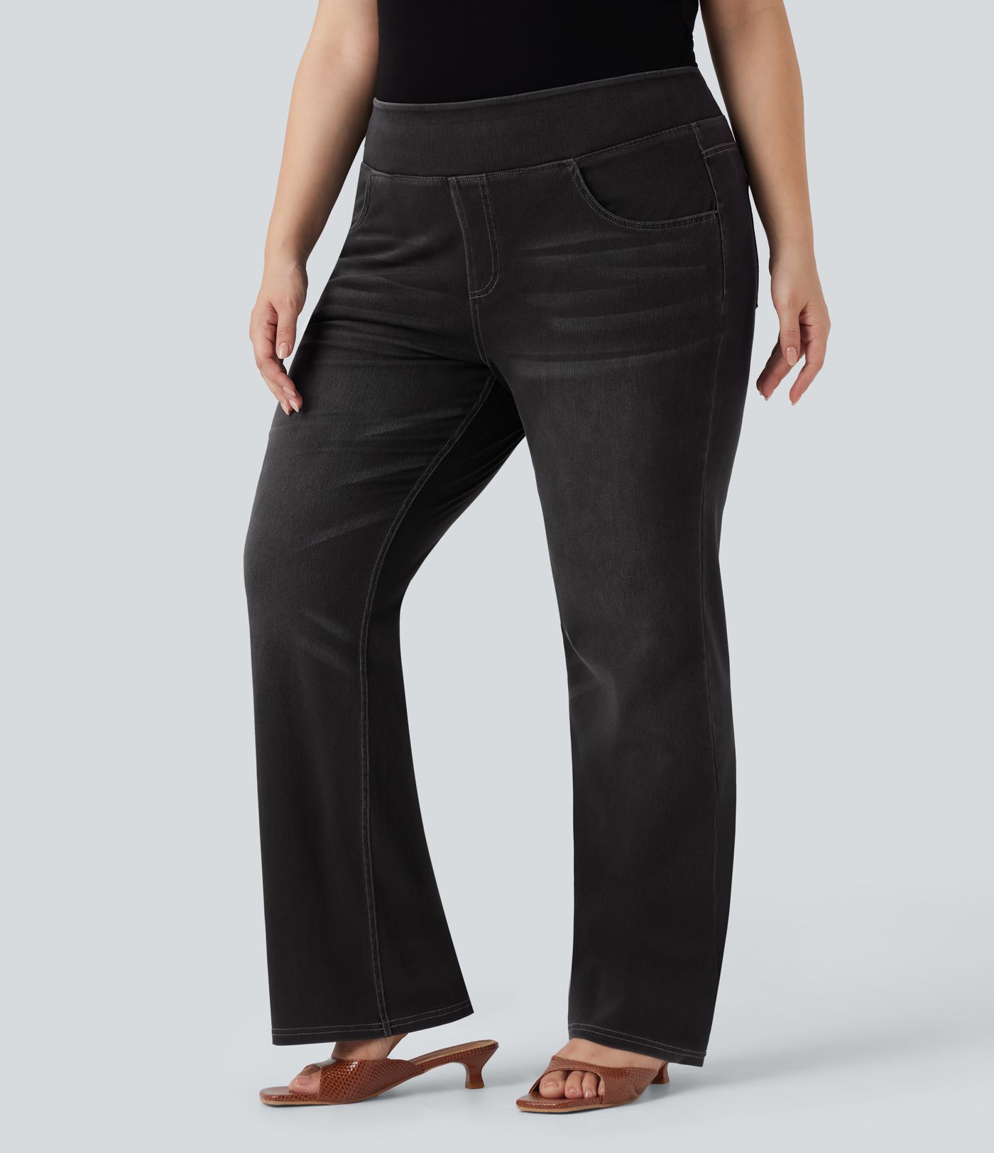 Halara Flex™ High Waisted Pockets Washed Denim Casual Bootcut Plus Size Women Straight Jeans