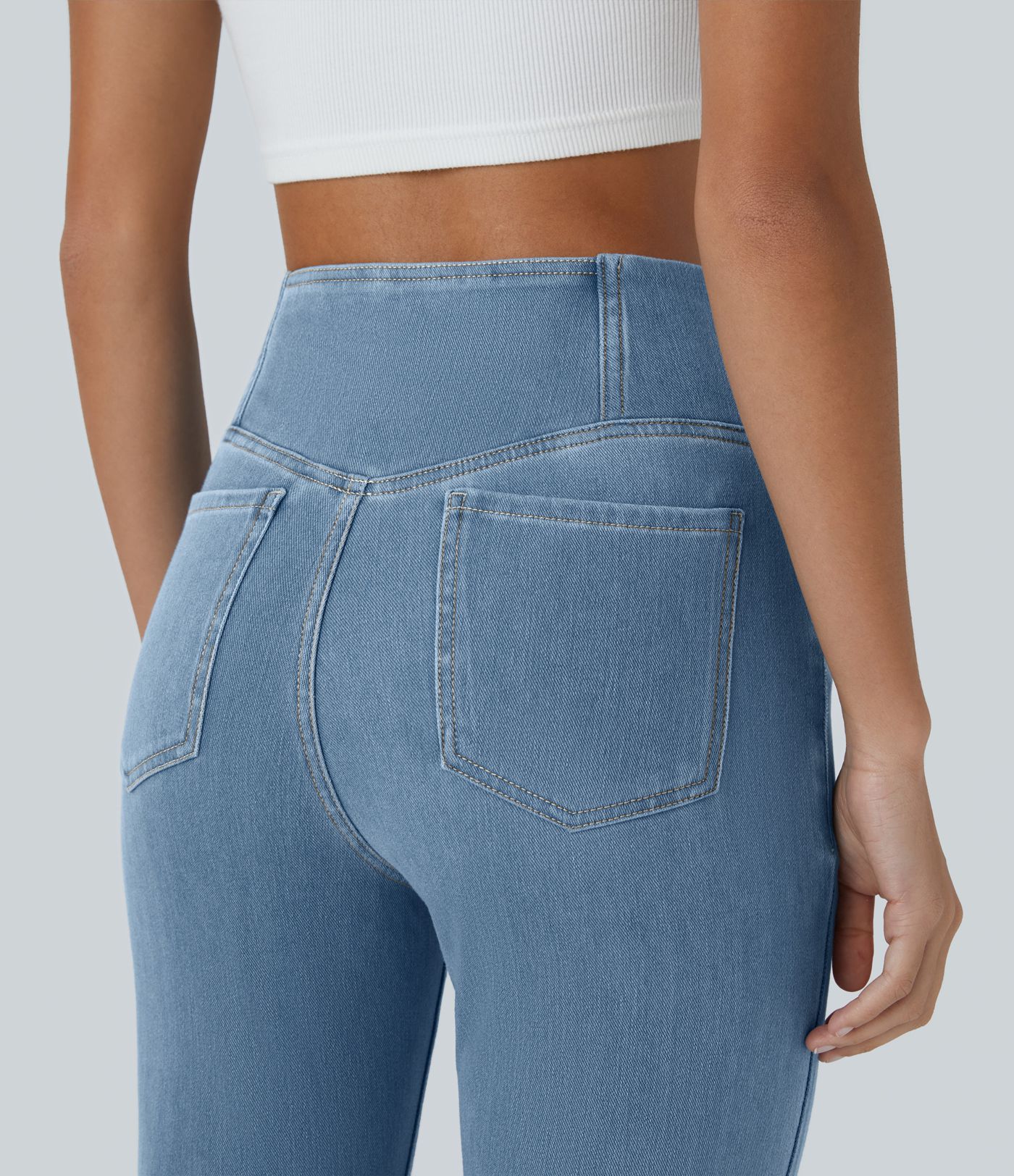 Halara Flex™ - Jean Ultra Evasé Tricot Extensible Lavé Poches Croisées Taille Haute
