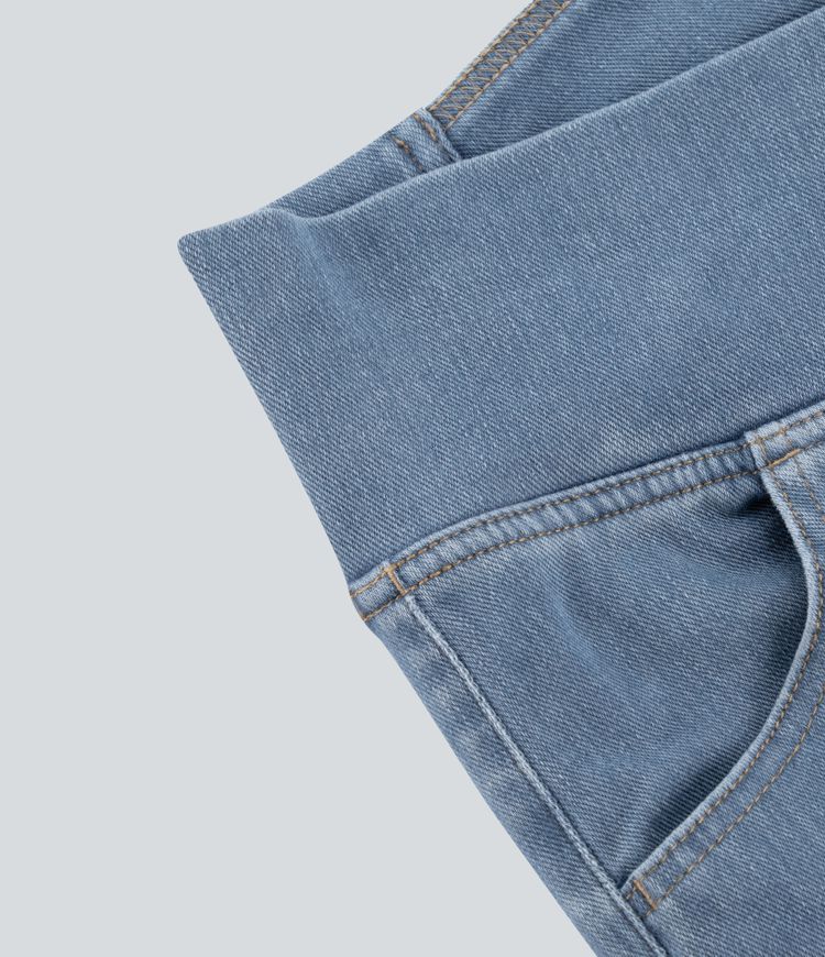 Halara Flex™ - Jean Ultra Evasé Tricot Extensible Lavé Poches Croisées Taille Haute