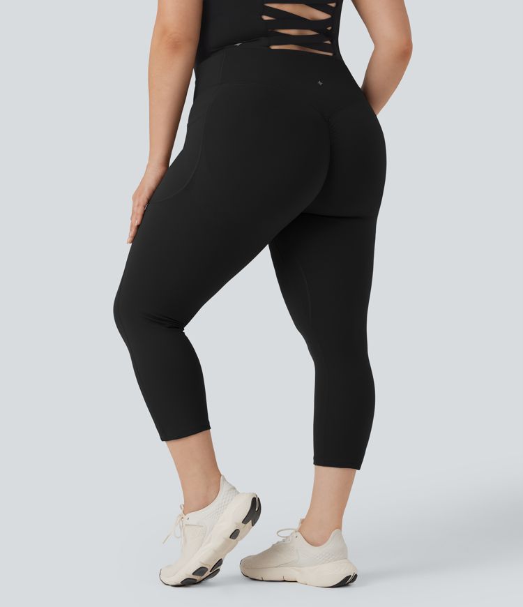 Black Halara UltraSculpt™ - Workout-Capri-Leggings mit hohem Bund, Seitentaschen, Booty-Scrunch und Bauchkontrolle - Po-Lifting, Plus-Size / 1