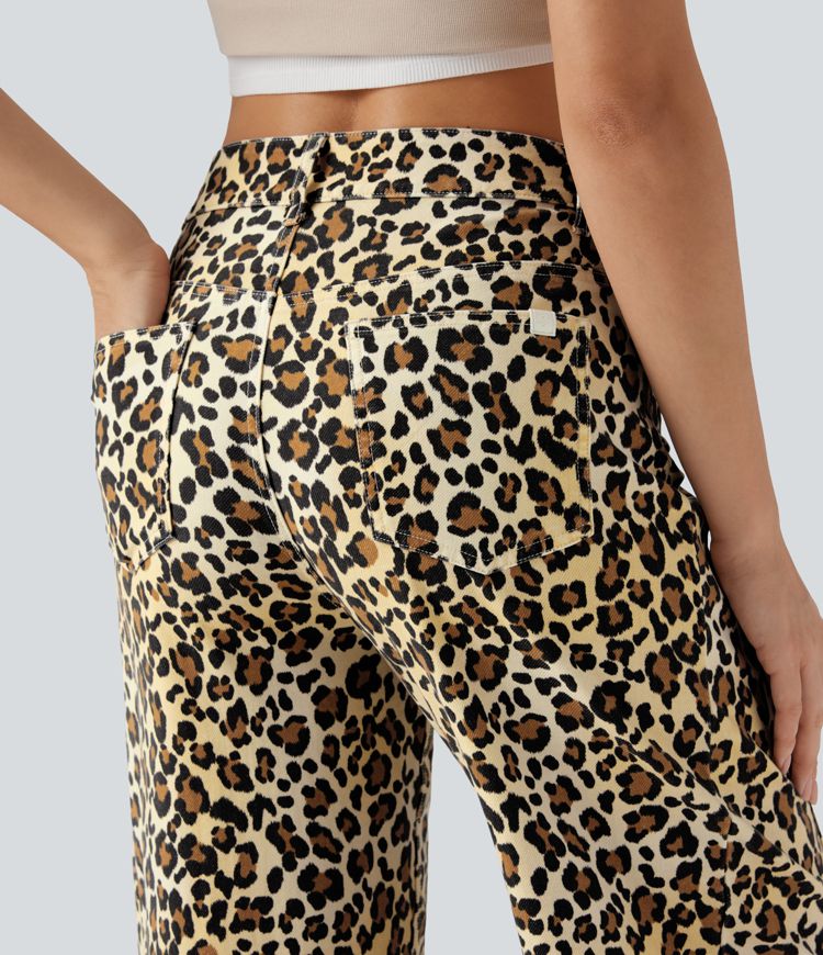 Jean coupe barrel léopard Halara Flex™ taille mi-haute avec poches