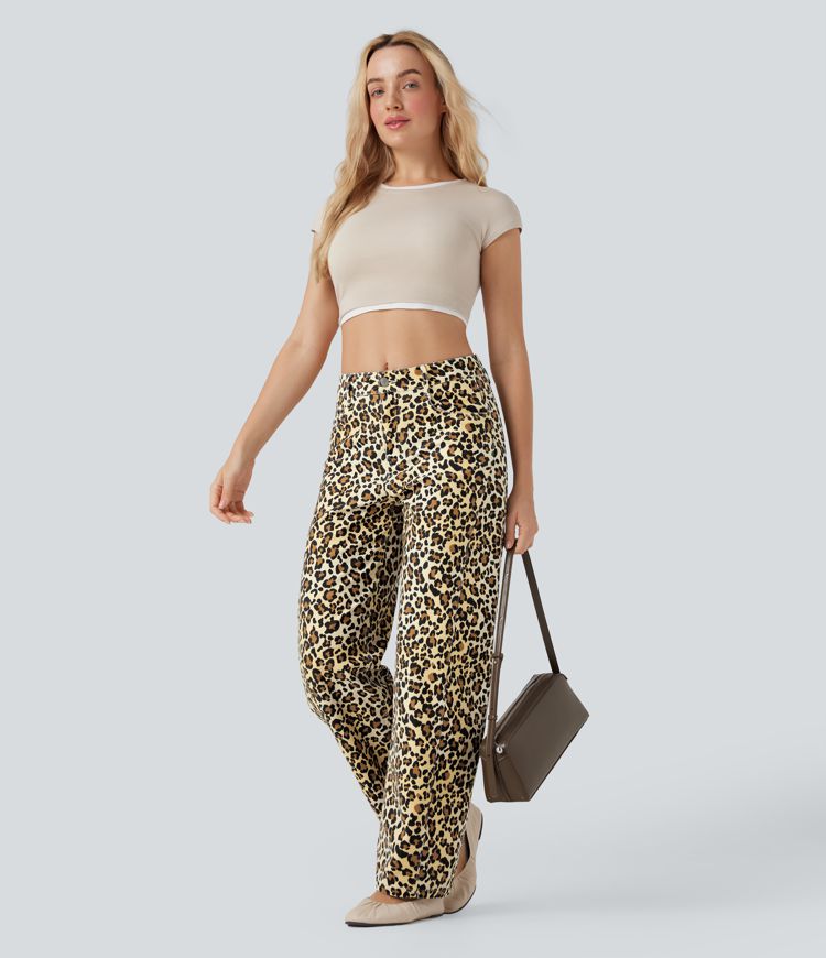 Jean coupe barrel léopard Halara Flex™ taille mi-haute avec poches