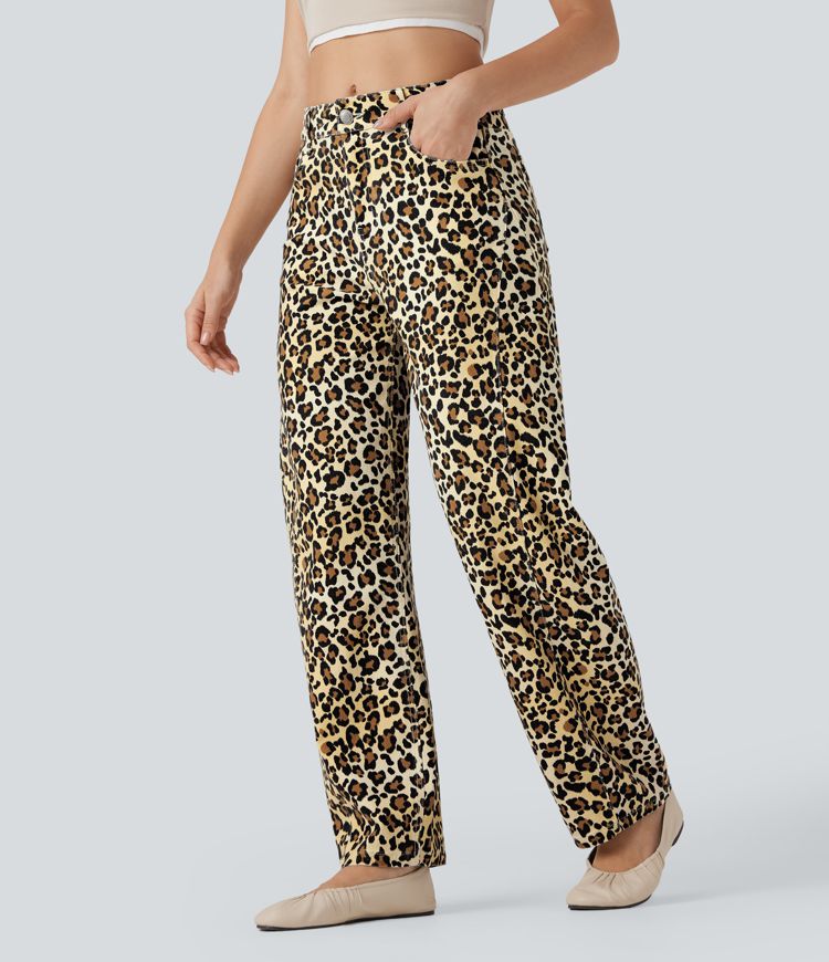 Jean coupe barrel léopard Halara Flex™ taille mi-haute avec poches