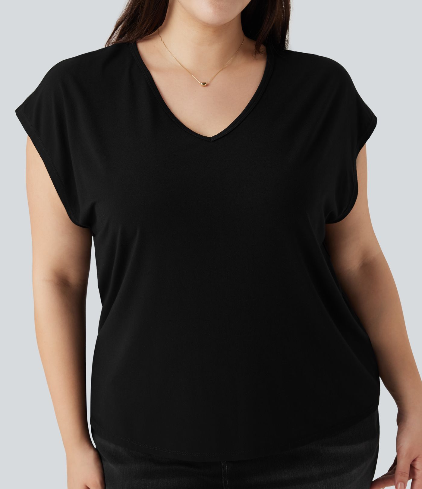 T-shirt décontracté grande taille col V manches courtes