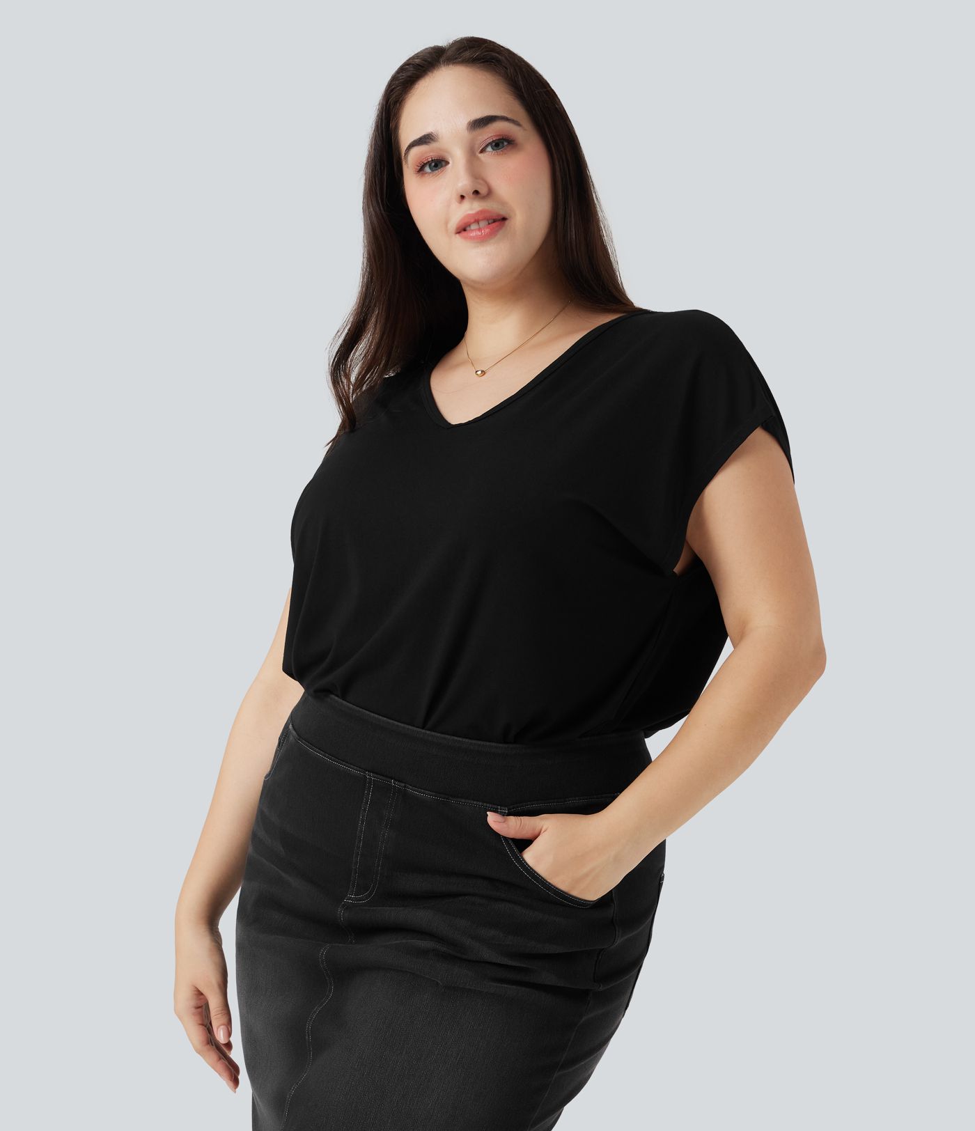 T-shirt décontracté grande taille col V manches courtes