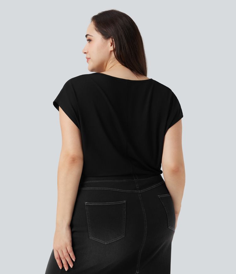 T-shirt décontracté grande taille col V manches courtes