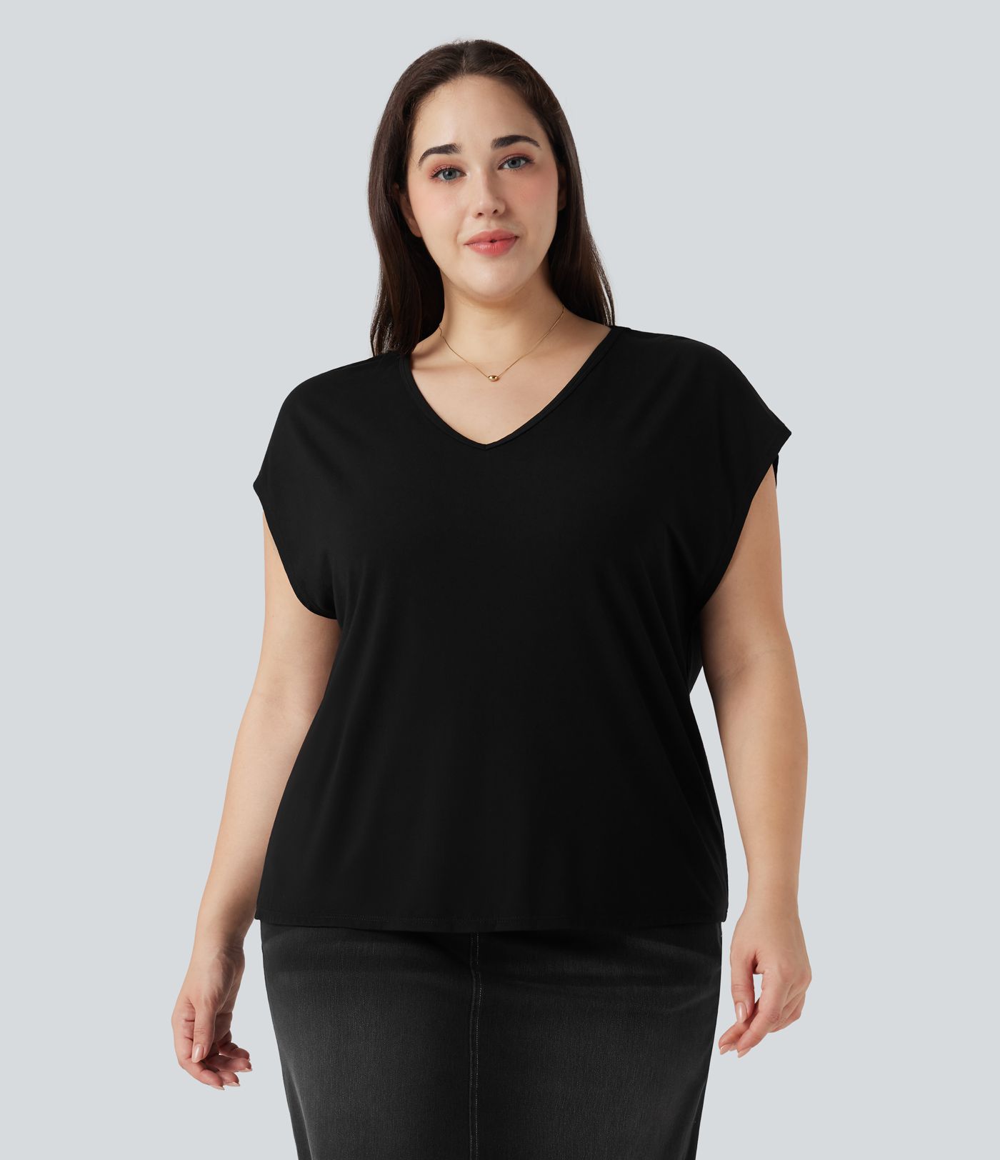 T-shirt décontracté grande taille col V manches courtes