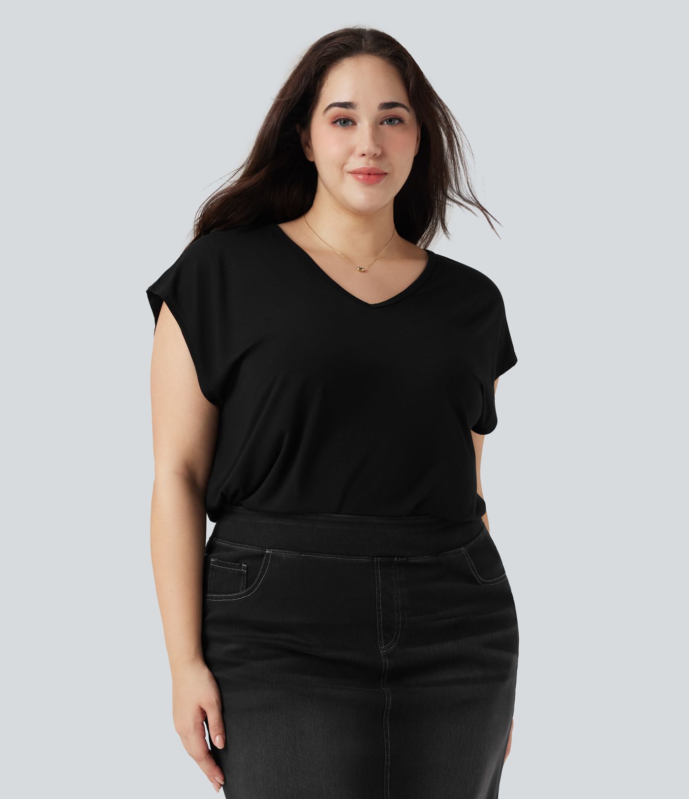 T-shirt décontracté grande taille col V manches courtes