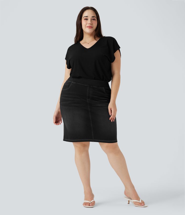 T-shirt décontracté grande taille col V manches courtes