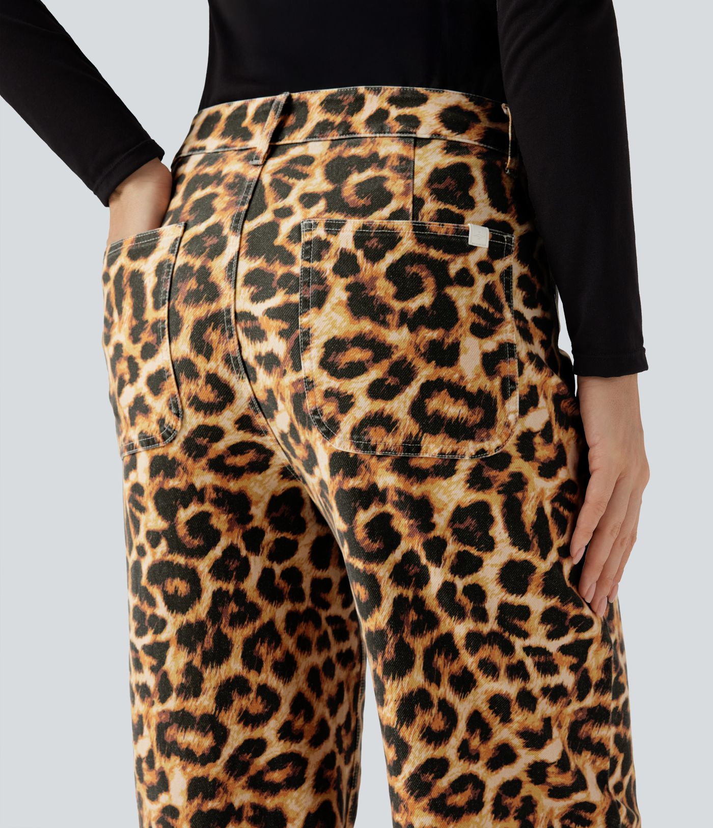 Halara Flex™ Mid Rise Leopard Casual Baggy Jeans with Pockets