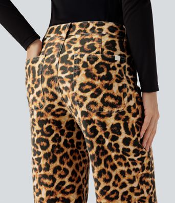Halara Flex™ Mid Rise Leopard Casual Baggy Jeans with Pockets