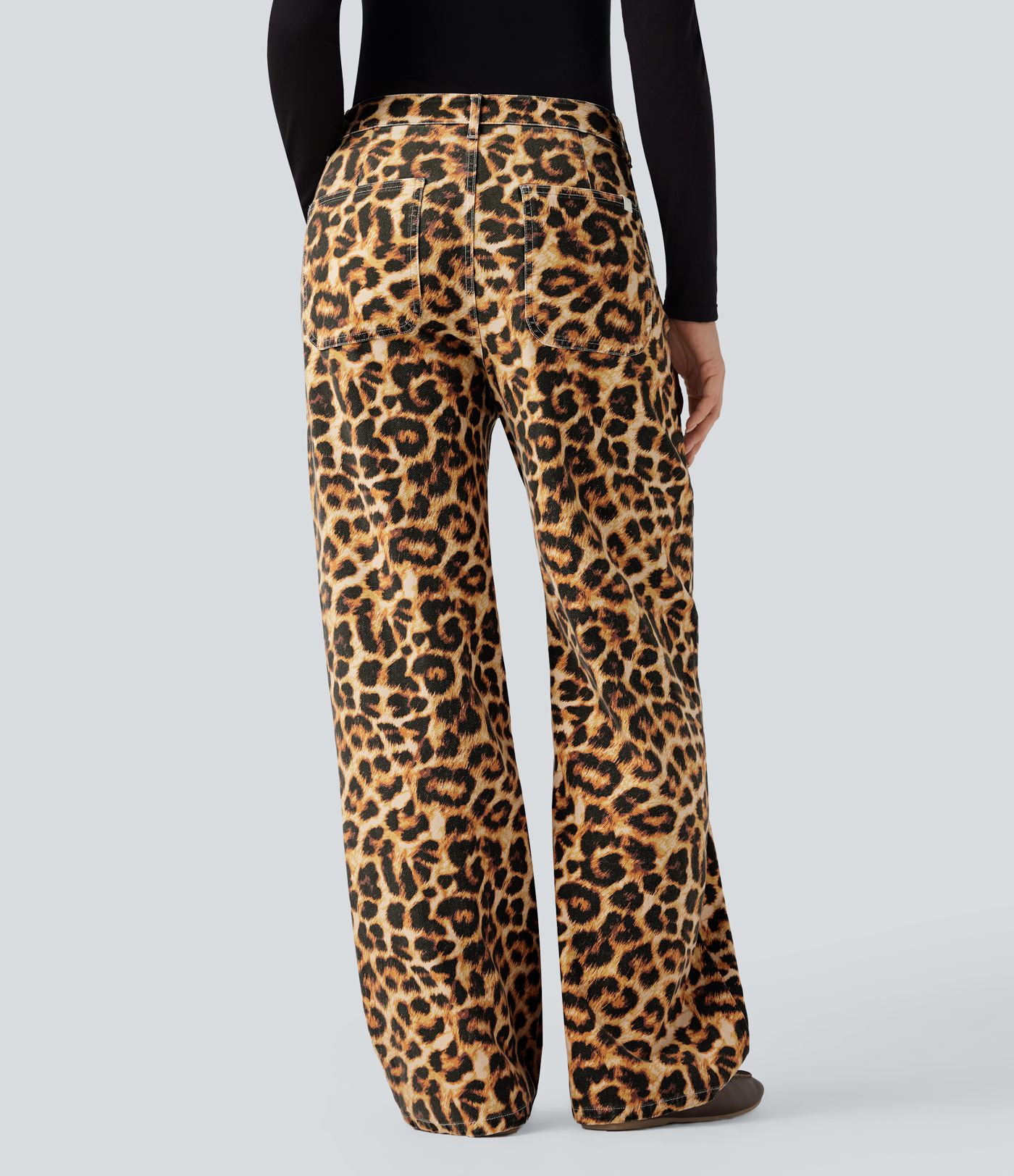 Halara Flex™ Mid Rise Leopard Casual Baggy Jeans with Pockets
