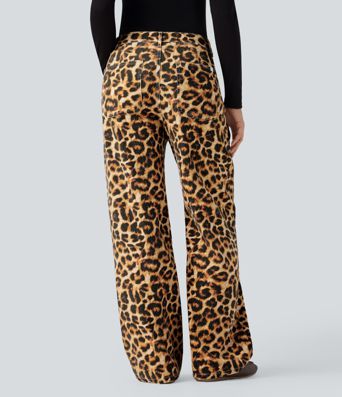 Halara Flex™ Mid Rise Leopard Casual Baggy Jeans with Pockets