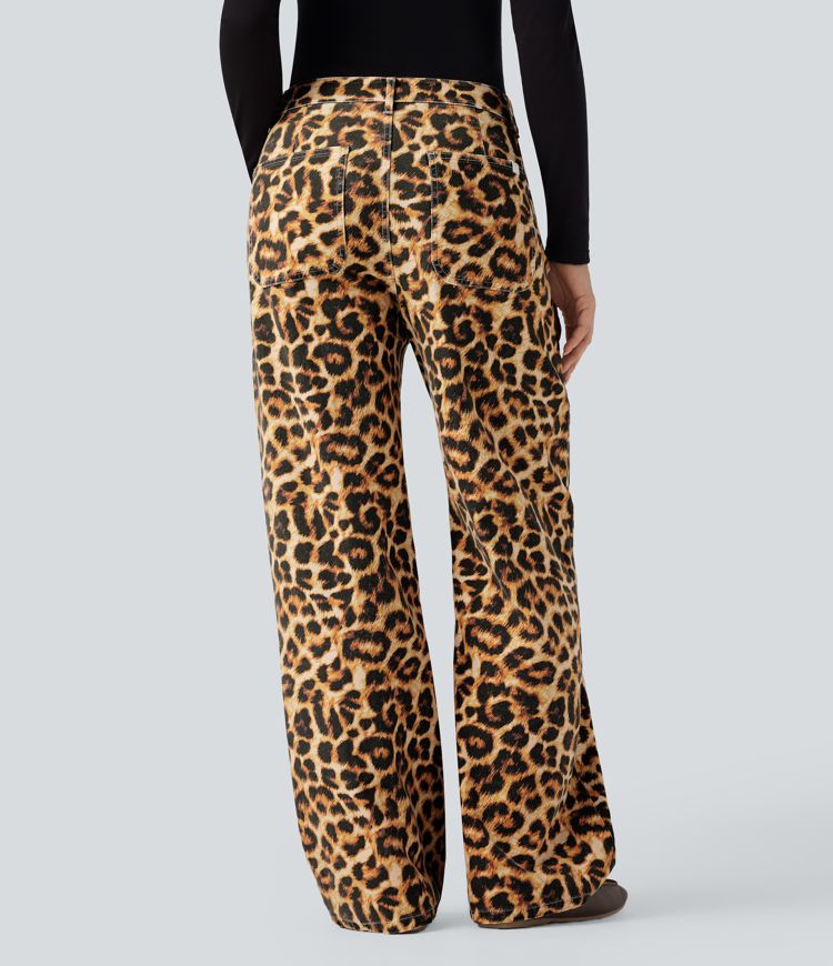 Halara Flex™ Mid Rise Leopard Casual Baggy Jeans with Pockets