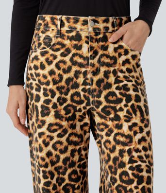 Halara Flex™ Mid Rise Leopard Casual Baggy Jeans with Pockets