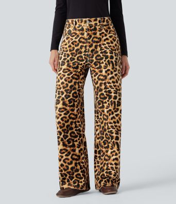 Halara Flex™ Mid Rise Leopard Casual Baggy Jeans with Pockets
