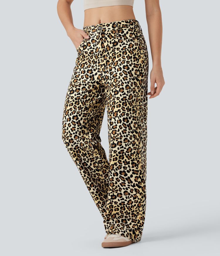 Halara Flex™ Mid Rise Leopard Casual Baggy Jeans with Pockets