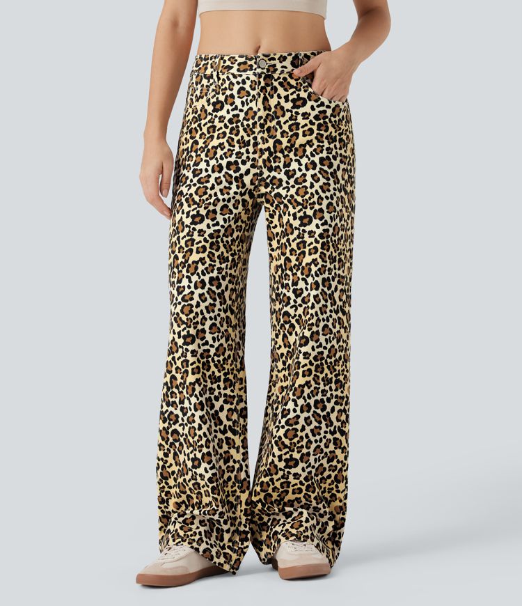 Halara Flex™ Mid Rise Leopard Casual Baggy Jeans with Pockets