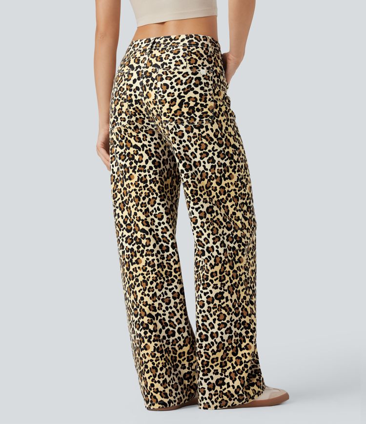 Halara Flex™ Mid Rise Leopard Casual Baggy Jeans with Pockets