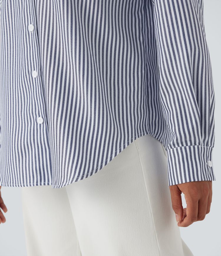 Long Sleeve Stripe Curved Hem Casual Shirt