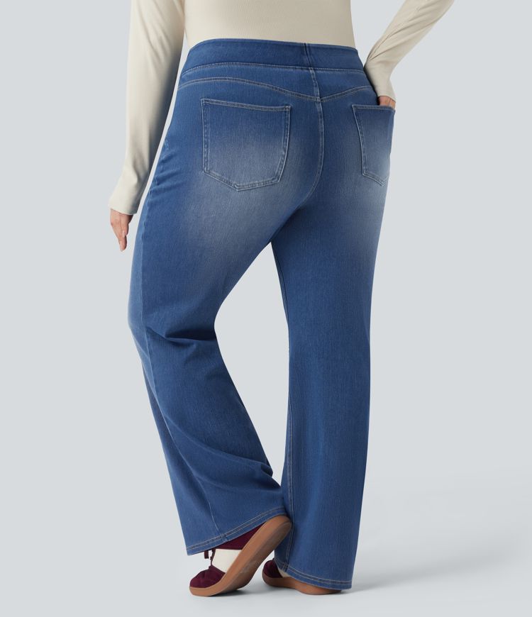 Halara Flex™ High Waisted Pockets Washed Casual Bootcut Plus Size Jeans