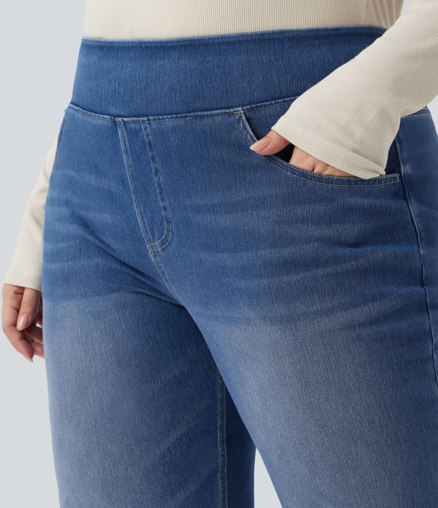 Halara Flex™ High Waisted Pockets Washed Casual Bootcut Plus Size Jeans