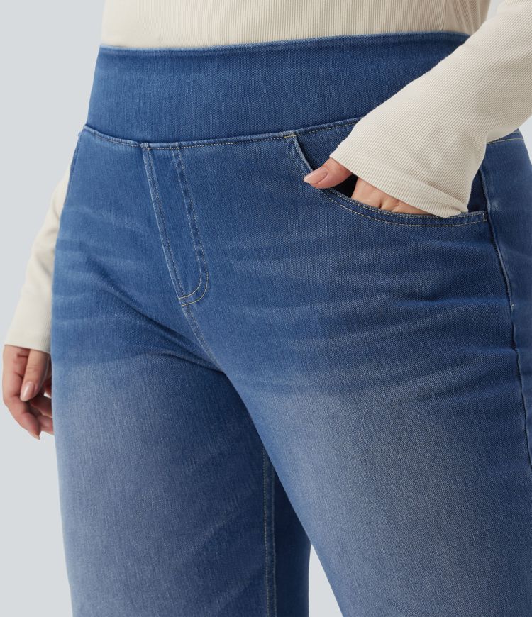 Halara Flex™ High Waisted Pockets Washed Casual Bootcut Plus Size Jeans