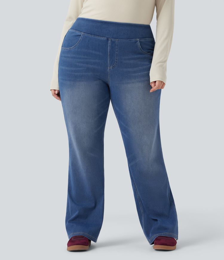 Halara Flex™ High Waisted Pockets Washed Casual Bootcut Plus Size Jeans