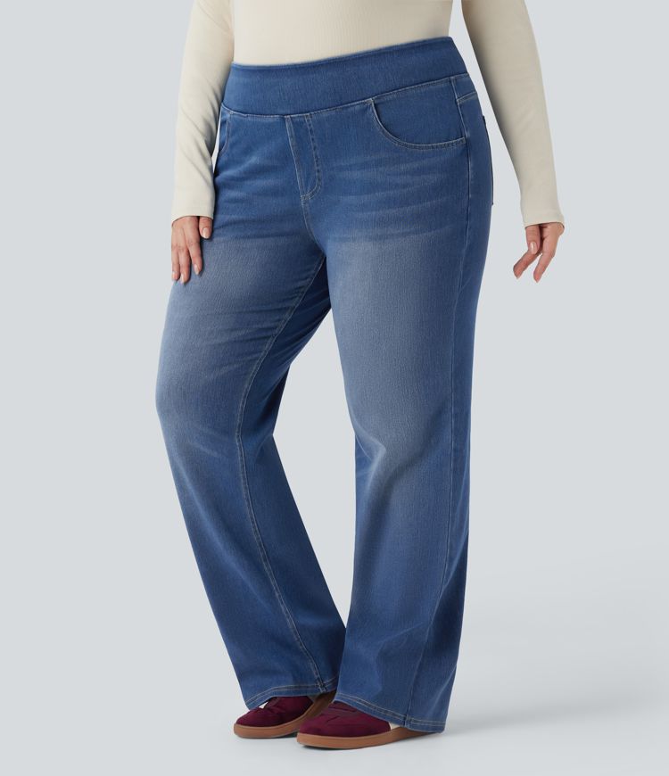 Halara Flex™ High Waisted Pockets Washed Casual Bootcut Plus Size Jeans