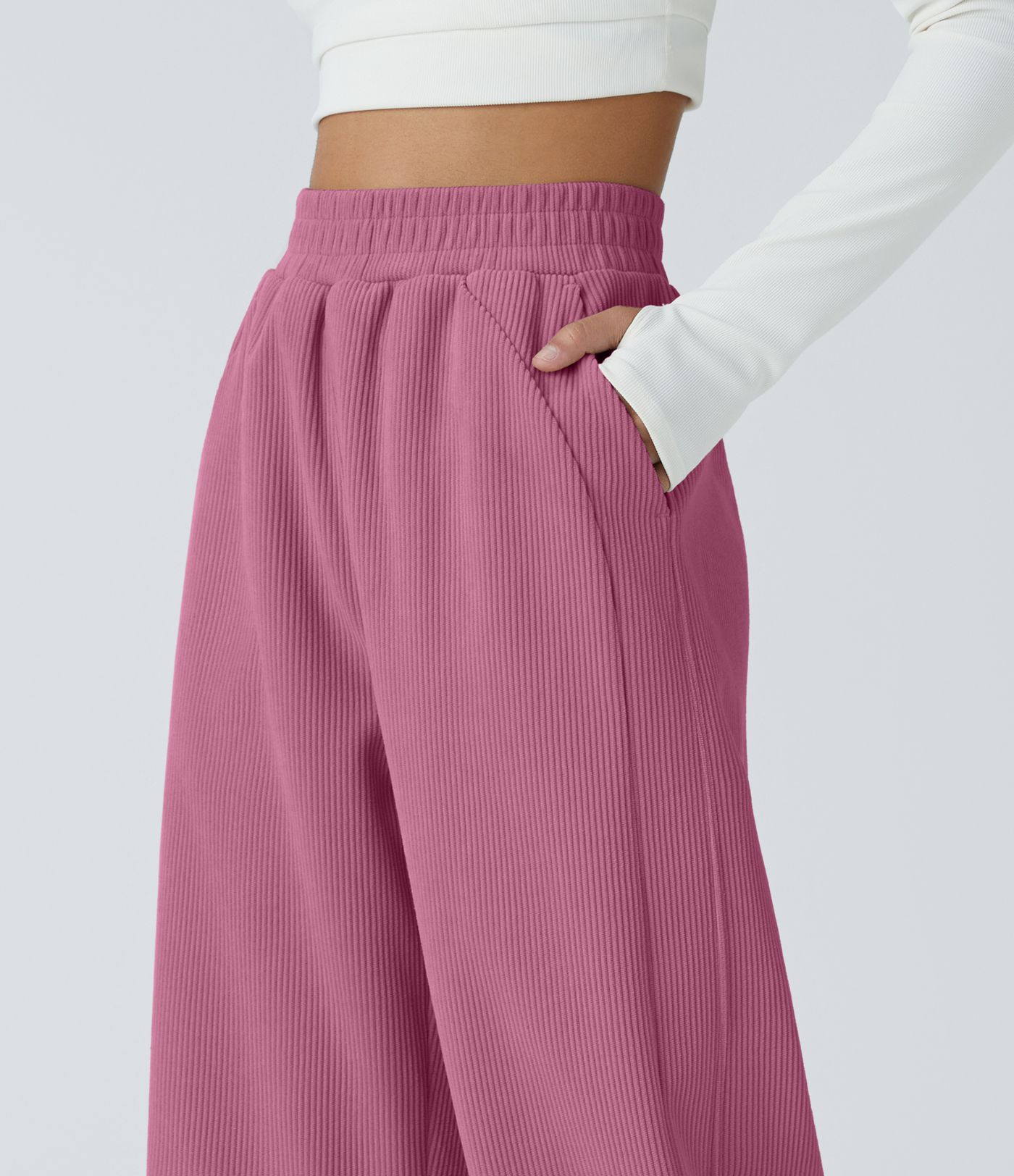 Pantalón pana tiro alto bolsillo lateral pierna recta