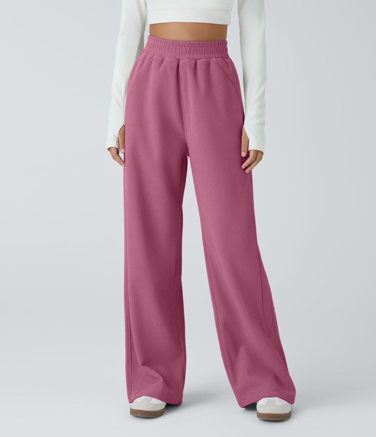 High Waisted Pocket Straight Leg Mop Corduroy Casual Pants