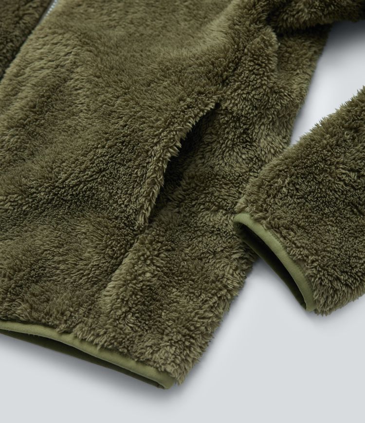 Stand Collar Long Sleeve Casual Sherpa Jacket with Pockets