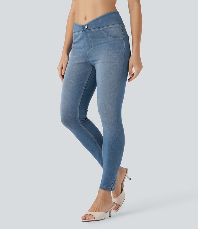 Halara Flex™ V-Shaped Mid Rise 7/8 Skinny Casual Jeans with Pockets
