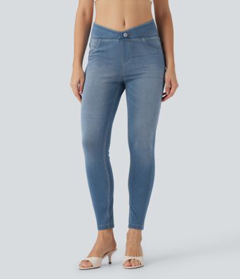 Halara Flex™ V-Shaped Mid Rise 7/8 Skinny Casual Jeans with Pockets