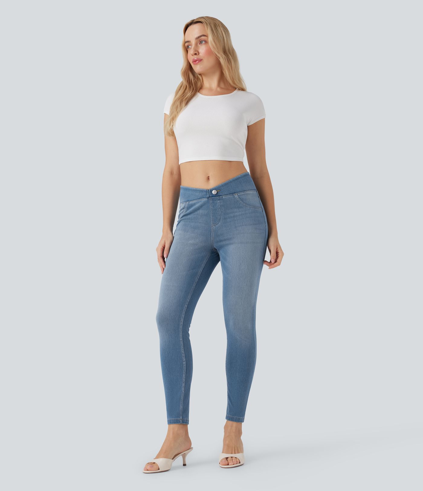 Halara Flex™ V-Shaped Mid Rise 7/8 Skinny Casual Jeans with Pockets