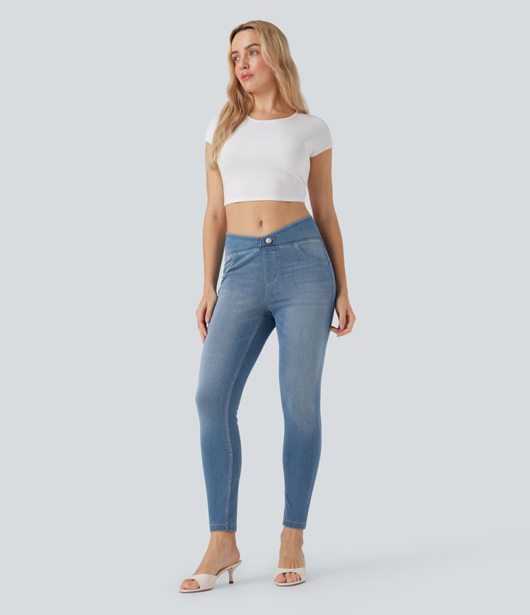 Halara Flex™ V-Shaped Mid Rise 7/8 Skinny Casual Jeans with Pockets