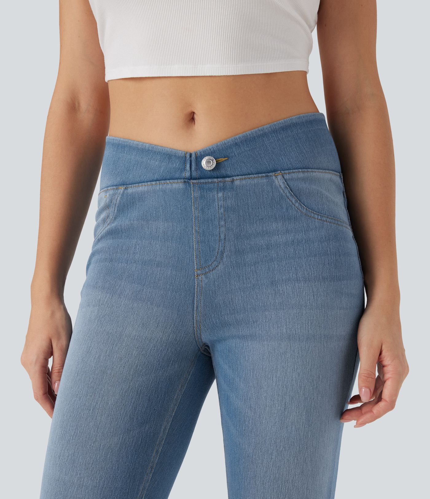 Halara Flex™ V-Shaped Mid Rise 7/8 Skinny Casual Jeans with Pockets