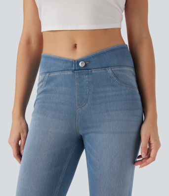 Halara Flex™ V-Shaped Mid Rise 7/8 Skinny Casual Jeans with Pockets