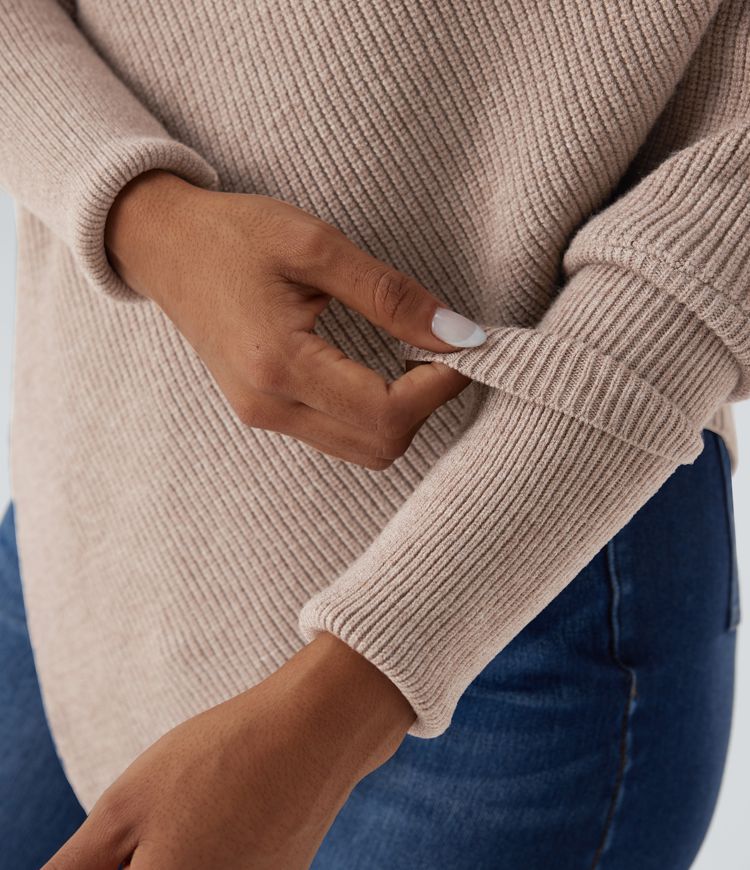 Turtleneck Batwing Sleeve Asymmetric Hem Casual Sweater