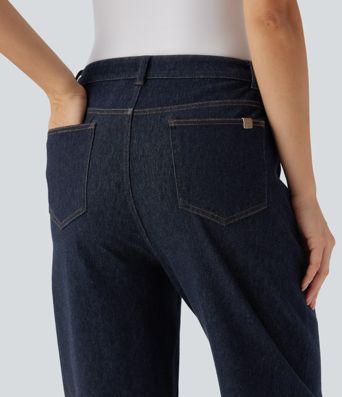 Halara Flex™ Water-Repellent Oil-Resistant High Waisted Barrel Leg Casual Jeans with Pockets