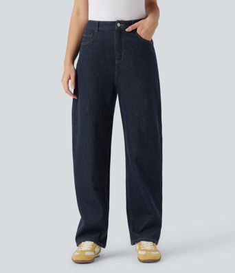 Halara Flex™ Water-Repellent Oil-Resistant High Waisted Barrel Leg Casual Jeans with Pockets